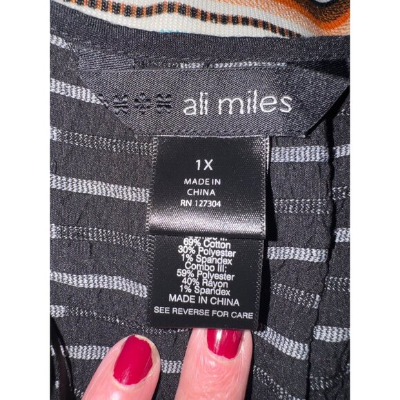 Ali Miles Black White Patchwork Tunic Top 1X Cotton Blend Womens Lagenlook Artsy - Picture 8 of 10